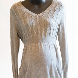 Gray Long-Sleeved Empire-Waist Maternity Blouse